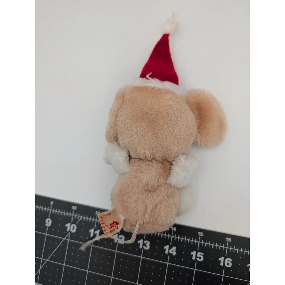 Russ Berrie Plush Mouse Tan Christmas Santa‎ Hat Polka Dot Ears Stuffed Animal